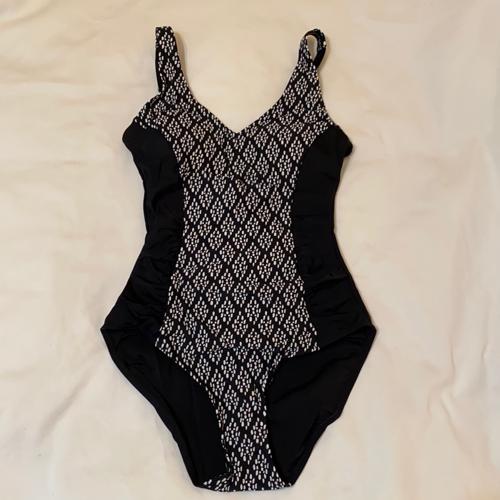 Bawdy Black & White One Piece Swimsuit, Medium